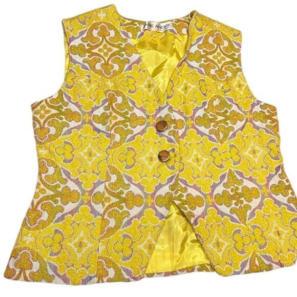 VTG Jane Andre “M”‎ Yellow Art To Wear Vest Abstract Jacquard Cottagecore READ - Picture 2 of 14